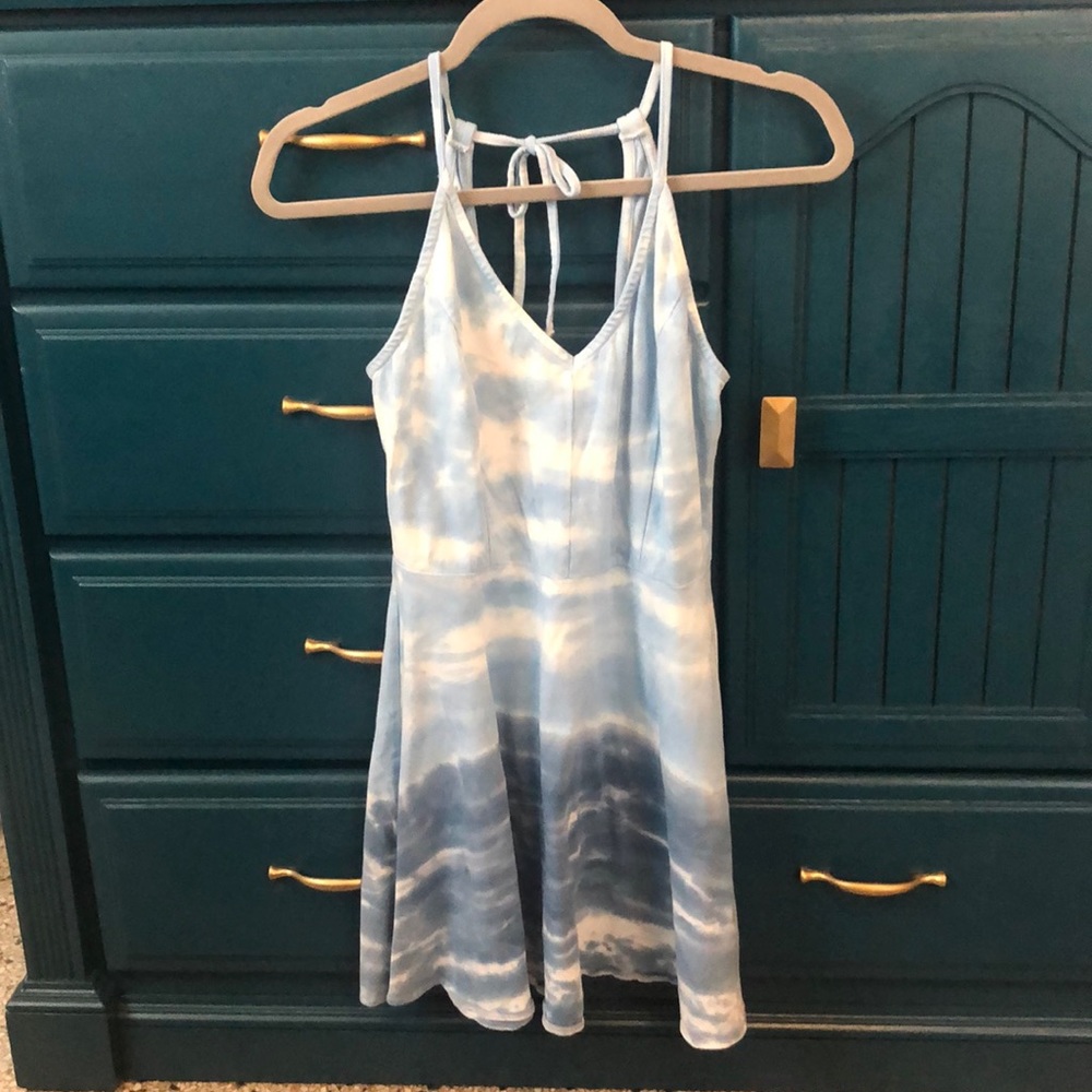 Mini blue tie dye dress.